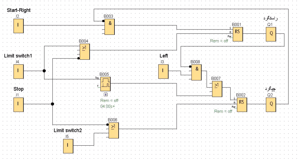برنامه اولیه مدار چپگرد راستگرد با توقف زمانی با لوگو