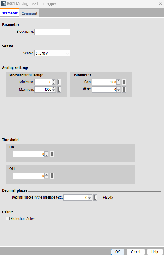 پنجره تنظیمات analog threshold trigger در لوگو